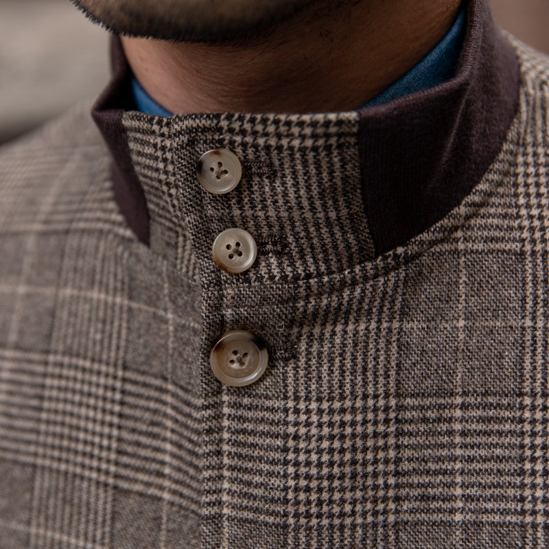 Veste Bomber Boutonnée en Mélange Laine Prince de Galles