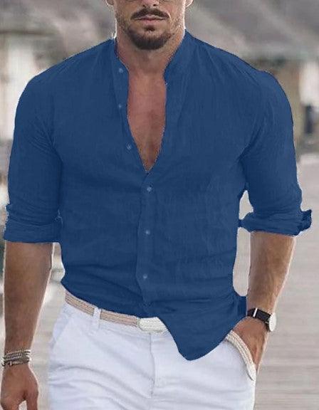 Chemise décontractée pour homme à manches longues couleur unie