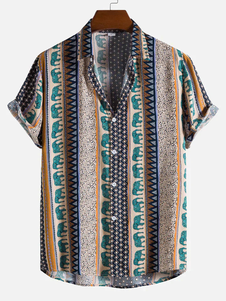 Chemise à col imprimé éléphant géométrique pour hommes