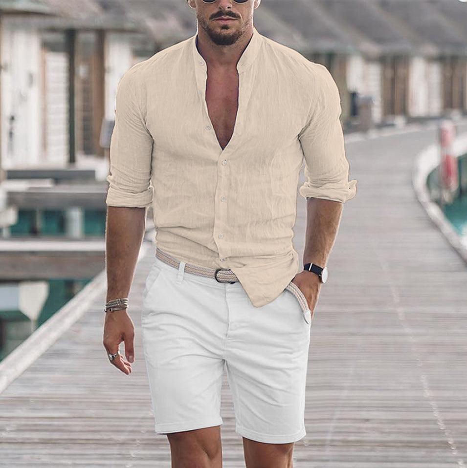 Chemise décontractée pour homme à manches longues couleur unie