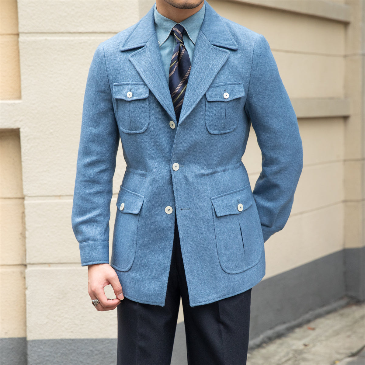 Veste col costume Milan en mélange de lin