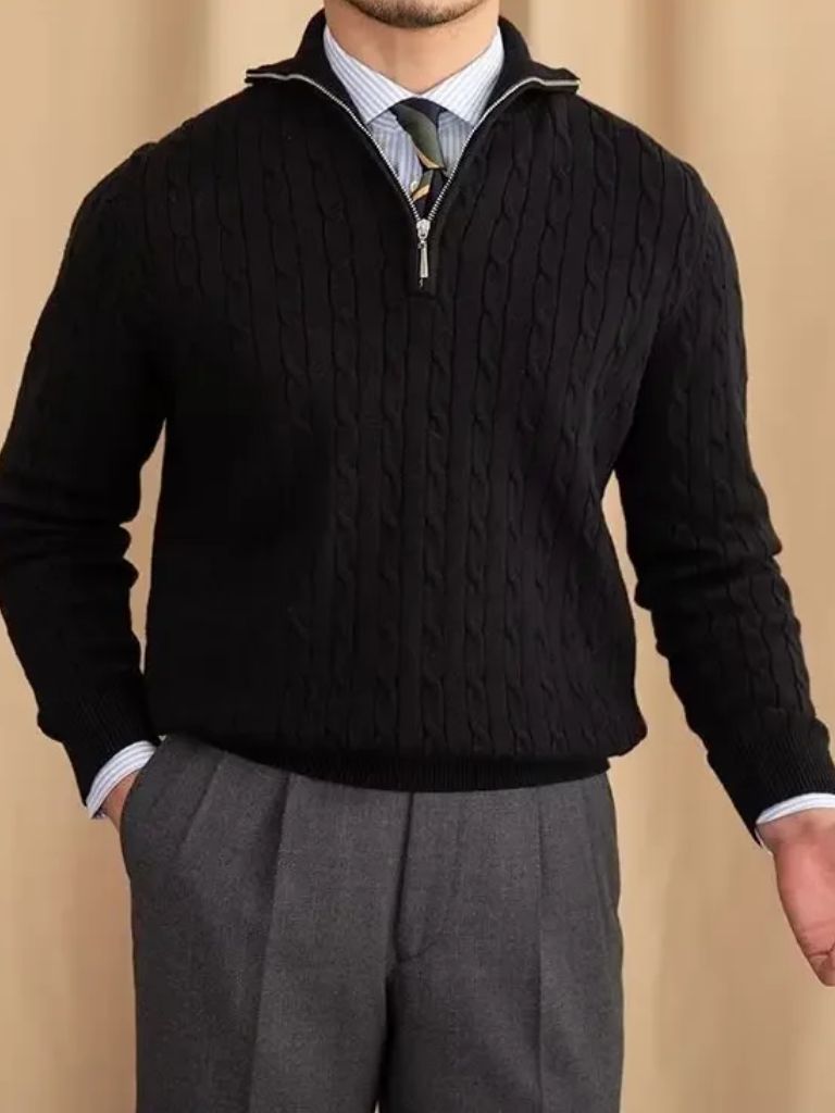 Premium Cable-Knit Zip Neck Sweater - Fayymont Co