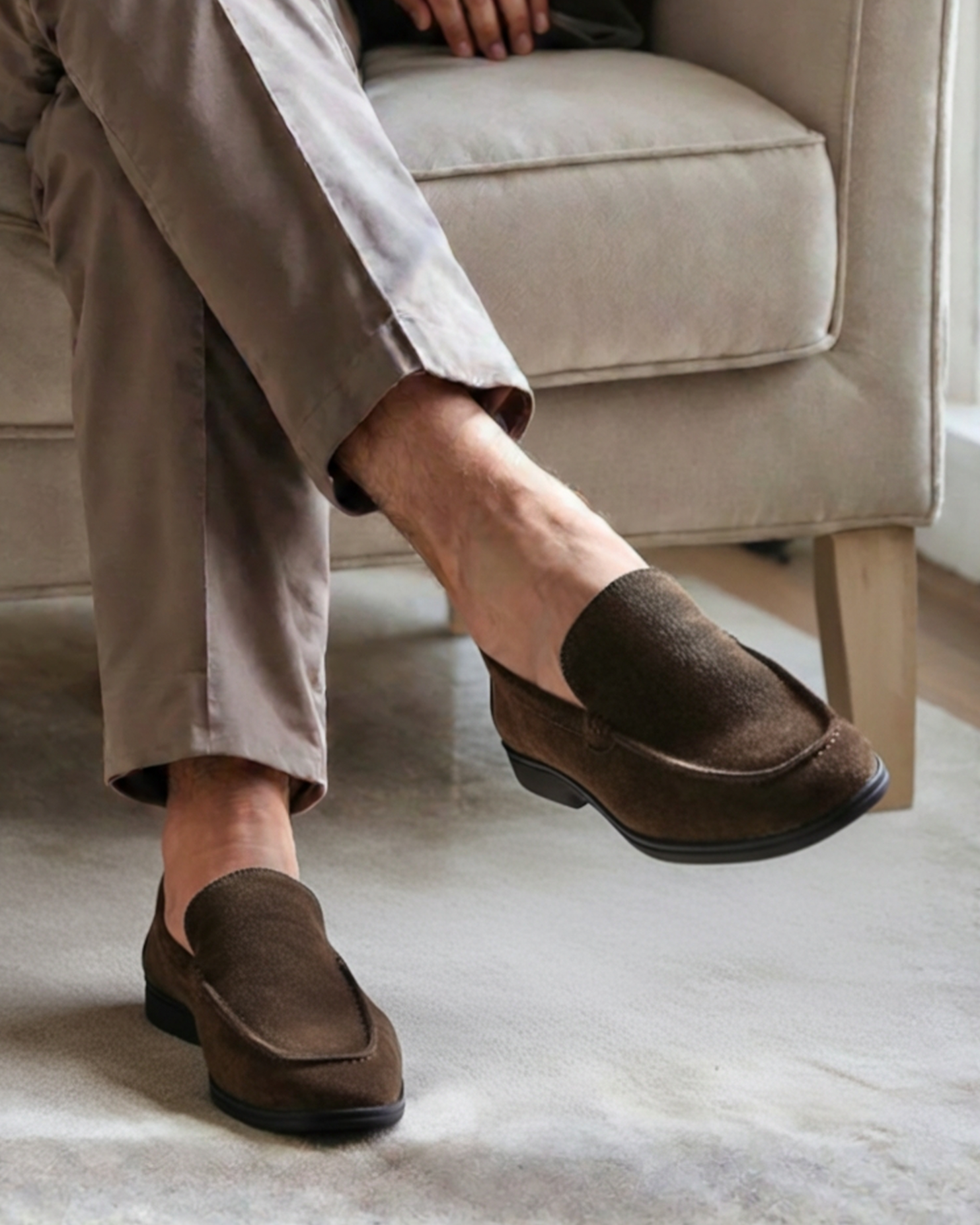 Mocassins en daim premium - semelles noires