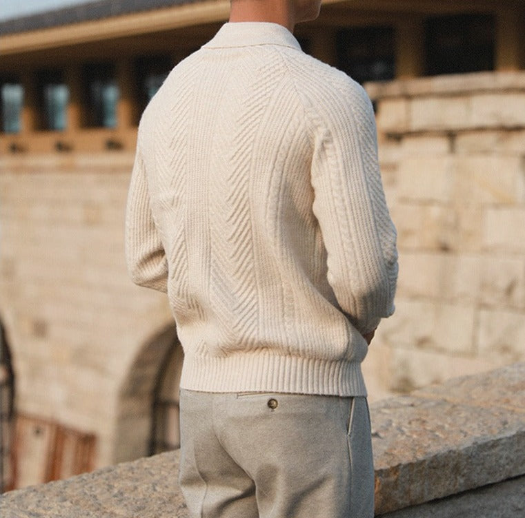 Polo à manches longues en maille avec motif géométrique
