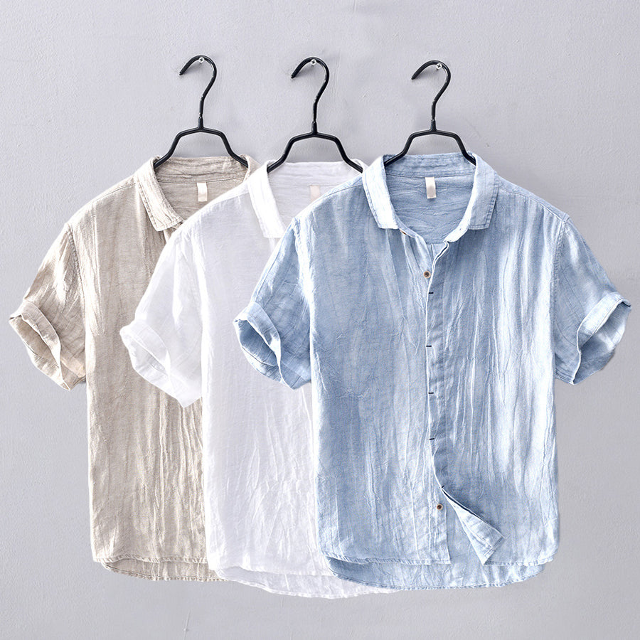 Chemise en lin à manches courtes — Tissage ouvert