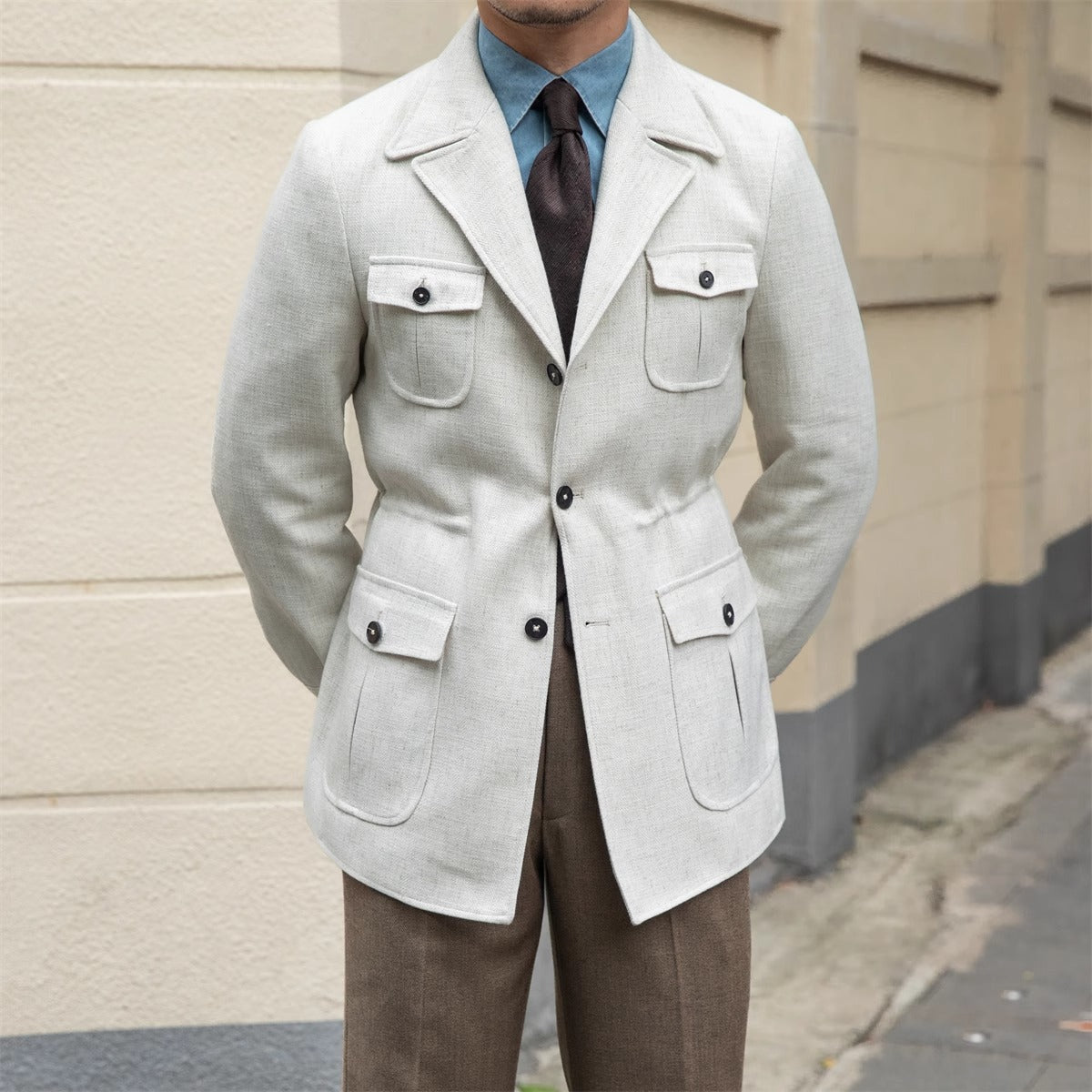 Veste col costume Milan en mélange de lin