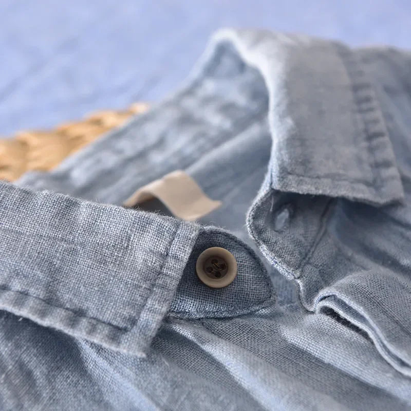 Chemise en lin à manches courtes — Tissage ouvert