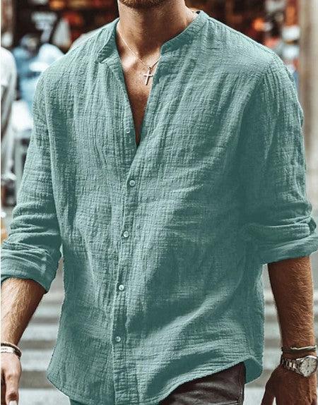 Chemise décontractée pour homme à manches longues couleur unie