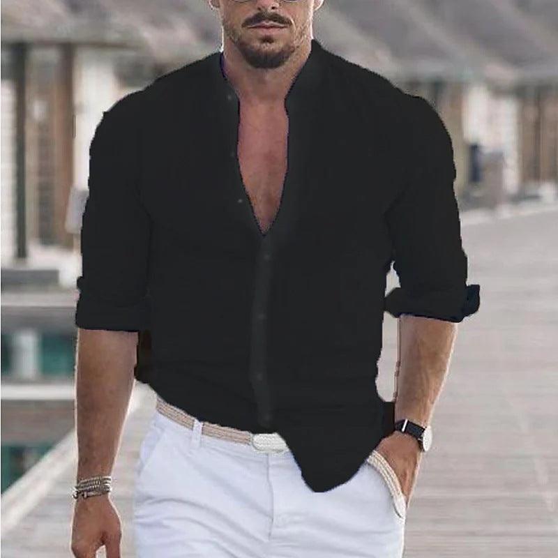 Chemise décontractée pour homme à manches longues couleur unie