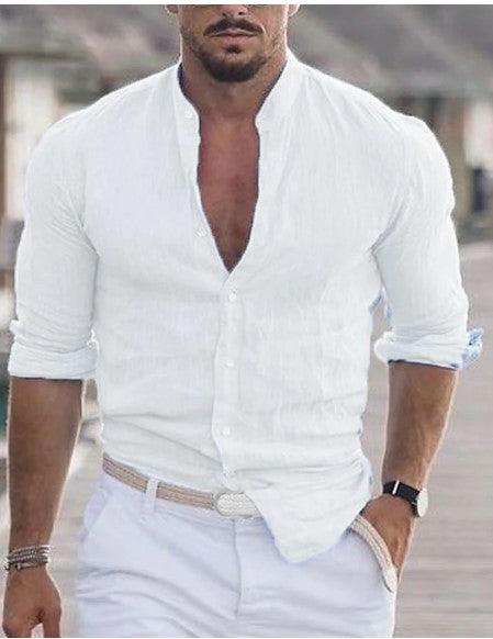 Chemise décontractée pour homme à manches longues couleur unie