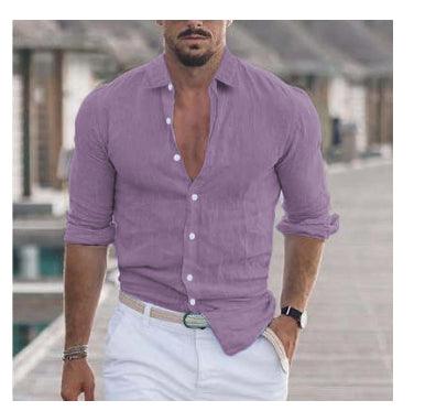 Chemise décontractée pour homme à manches longues couleur unie
