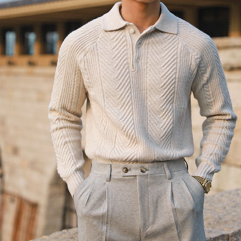 Polo à manches longues en maille avec motif géométrique