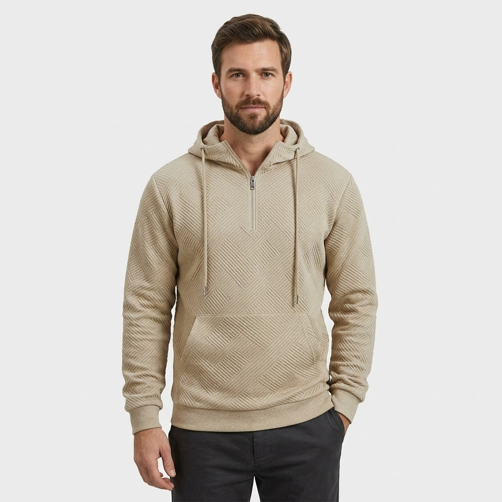 QuarterZip Textured Pattern Hoodie