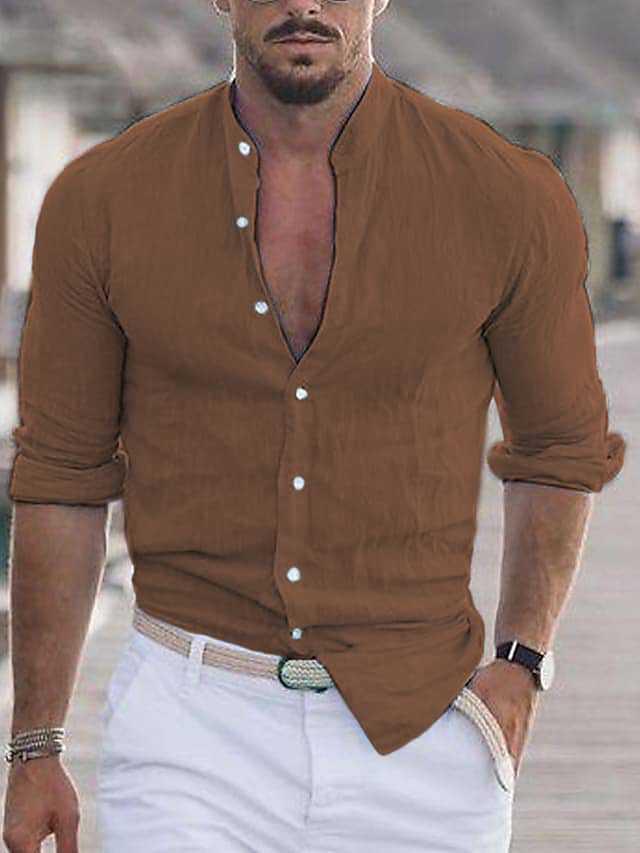 Chemise décontractée pour homme à manches longues couleur unie