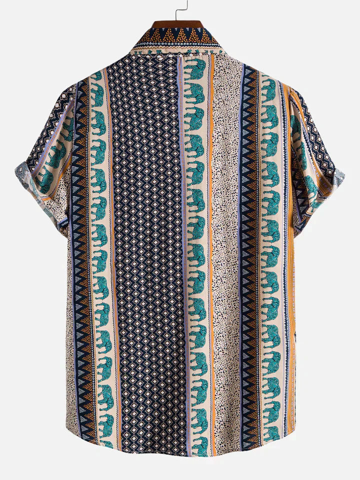 Chemise à col imprimé éléphant géométrique pour hommes