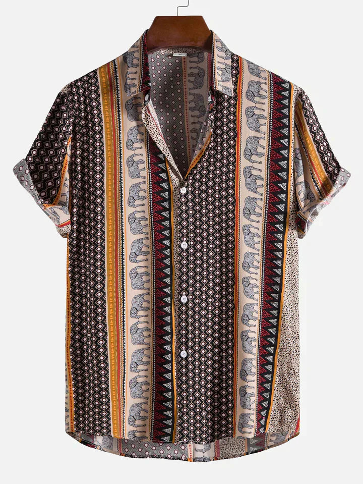 Chemise à col imprimé éléphant géométrique pour hommes