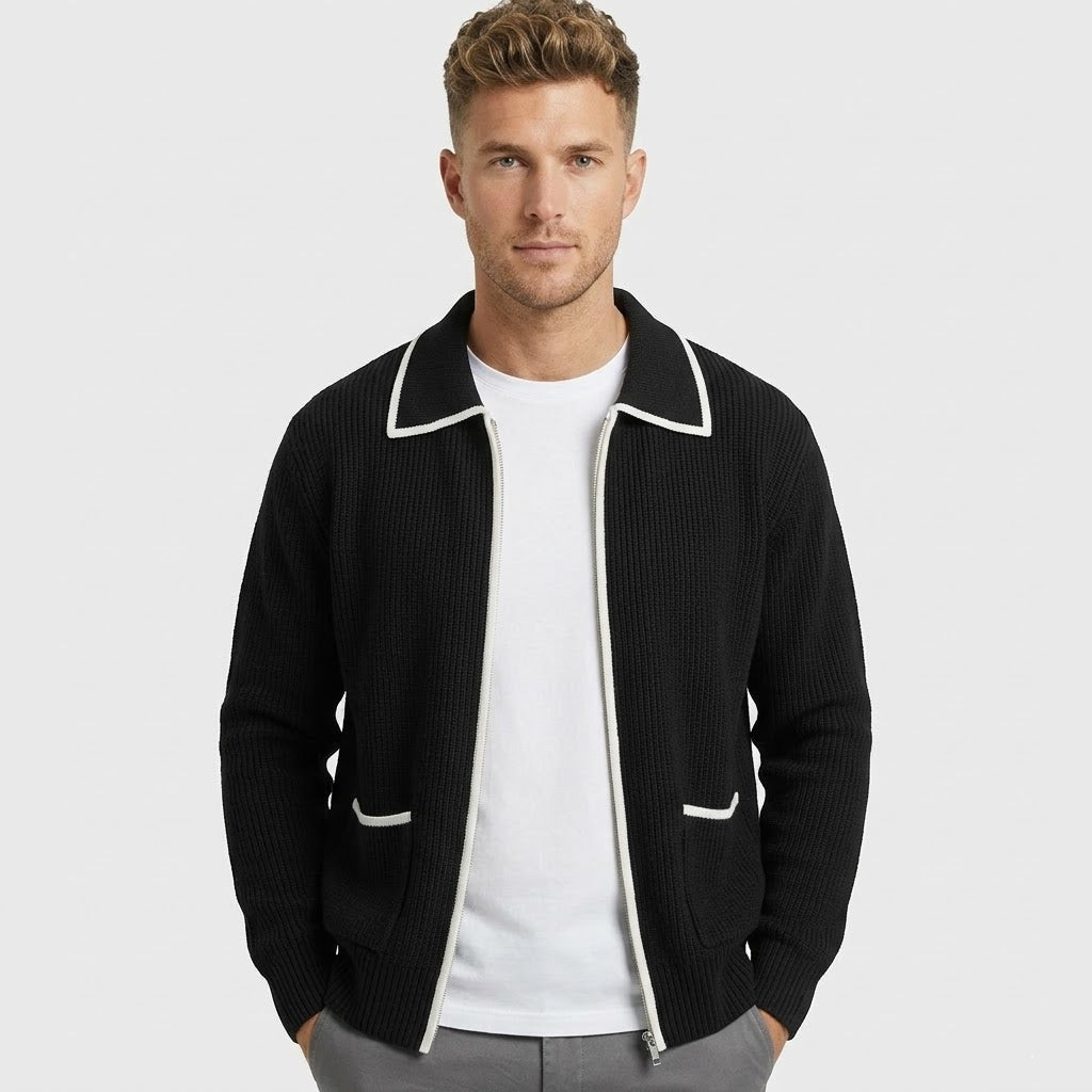 Black Riviera Retro Contrast Knit Cardigan