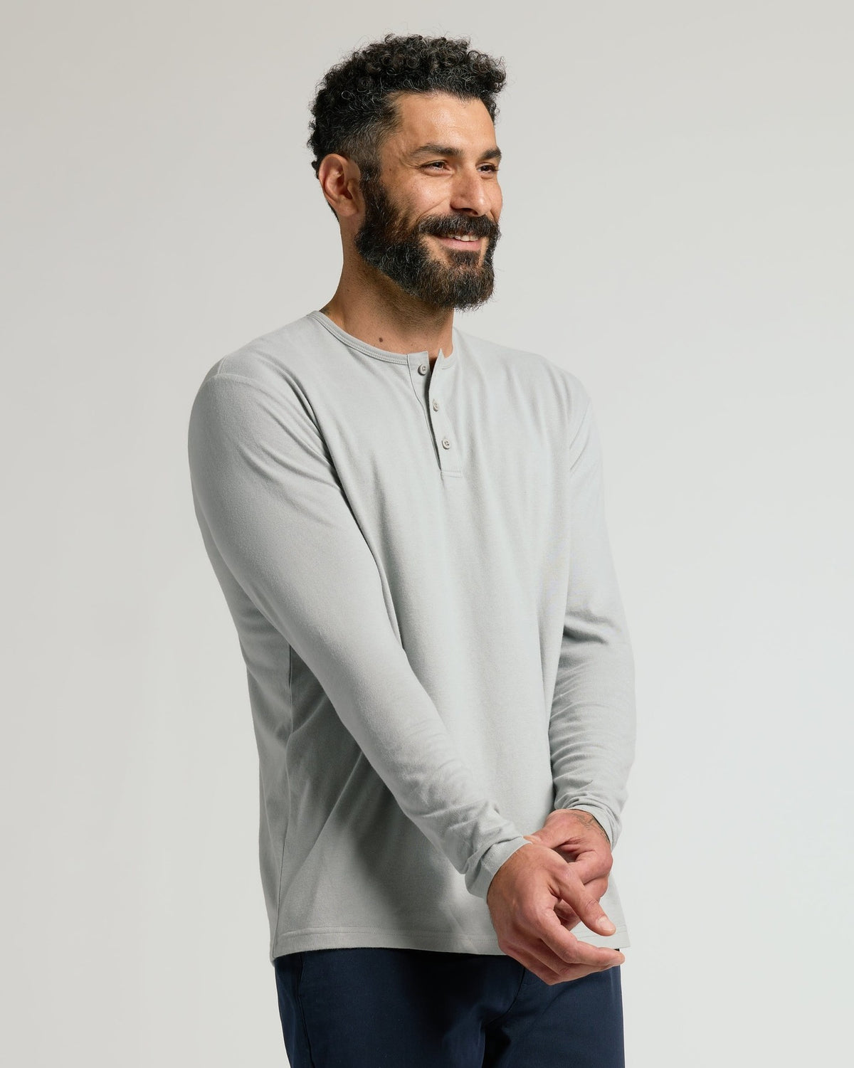 Men's Ultra Comfortable Long Sleeve Henley in Steel Gray