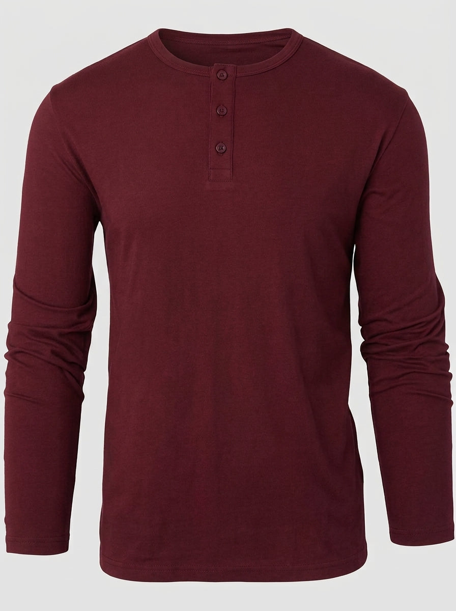 Brera long sleeve henley in Burgundy Wine — flat