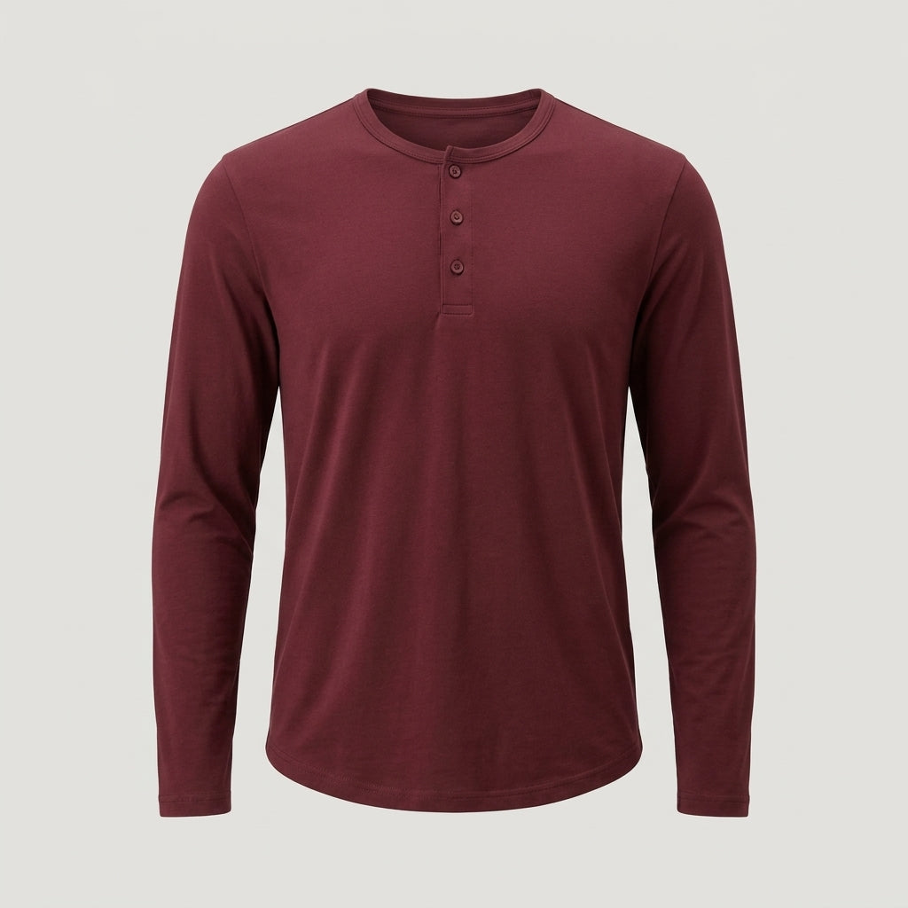 Brera long sleeve henley in Burgundy Wine — garment only