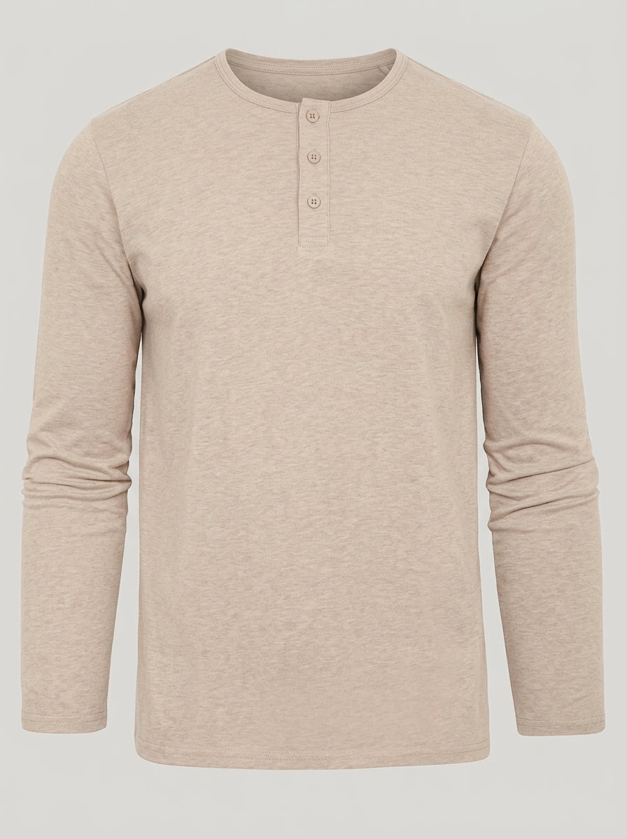 Brera long sleeve henley in Heather Camel — flat