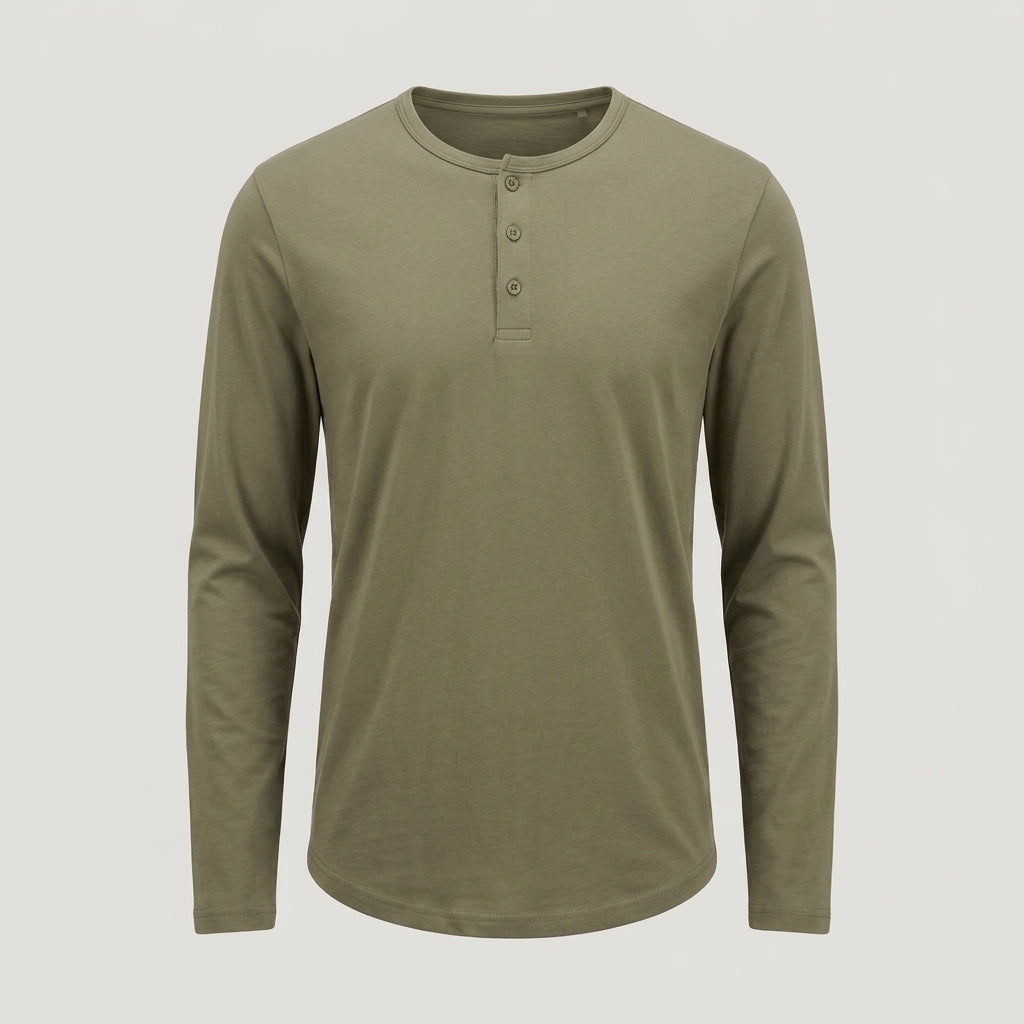 Brera long sleeve henley in Military Olive — garment only
