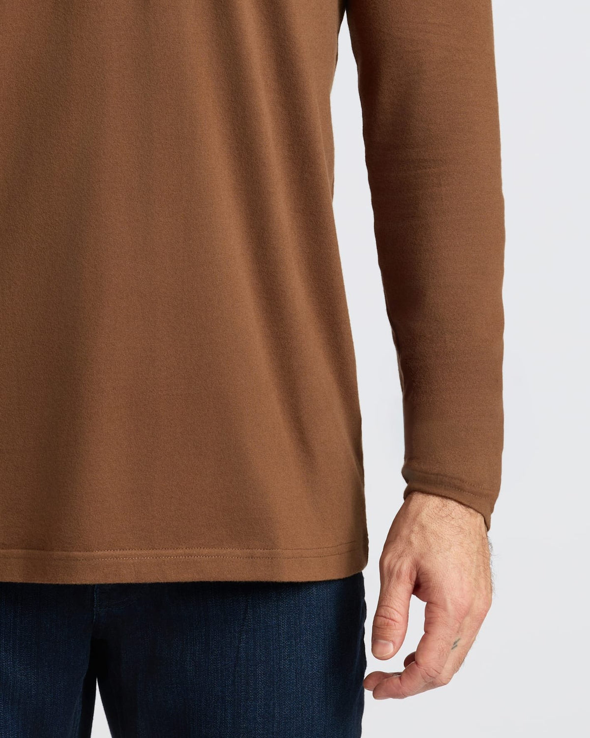 Brera long sleeve henley in Sepia Brown — cuff and hem