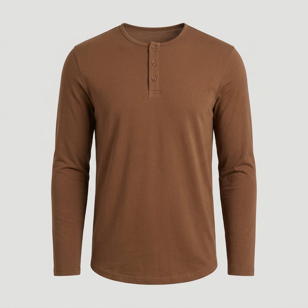 Brera long sleeve henley in Sepia Brown — garment only