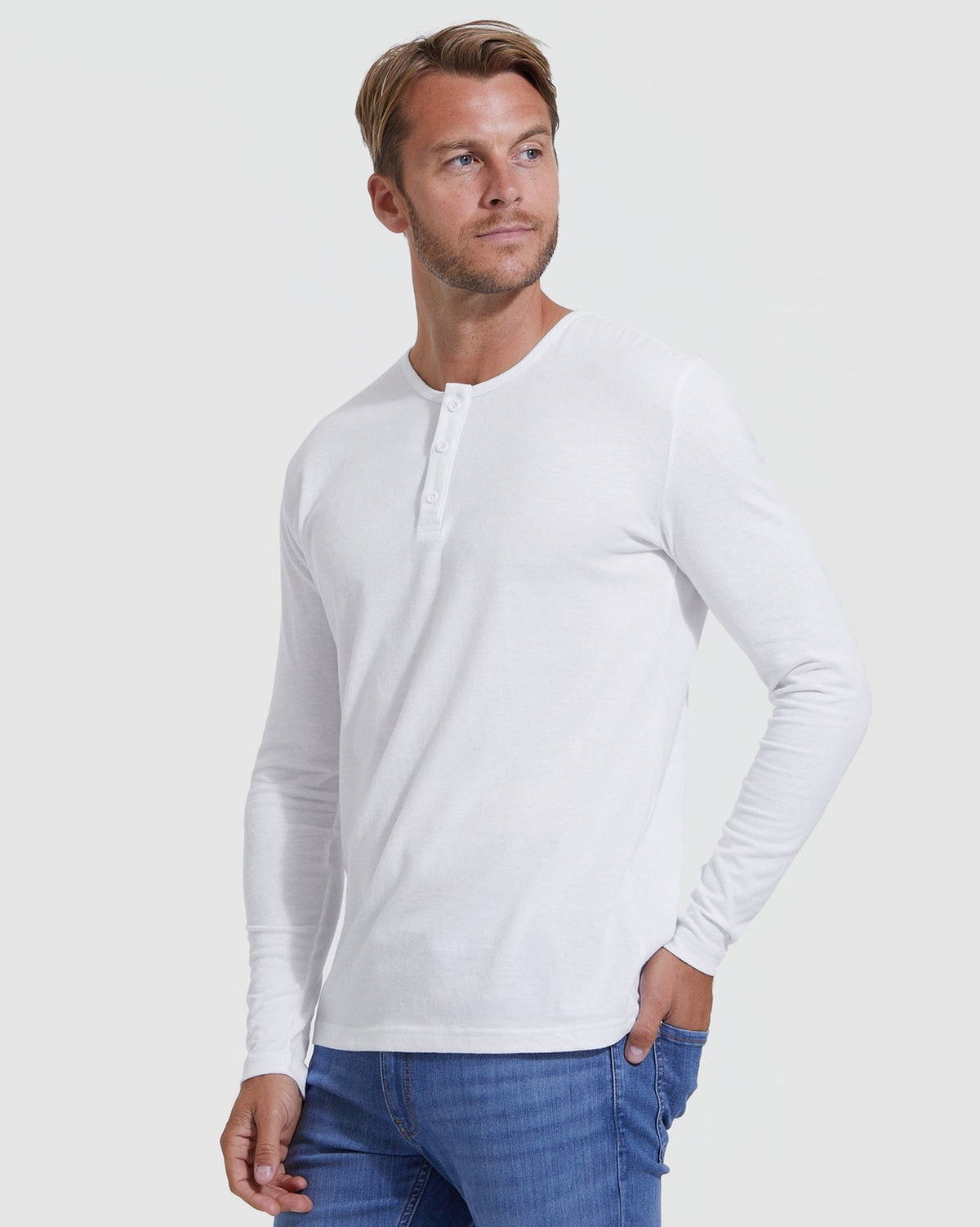 Brera long sleeve henley in Chalk White — front