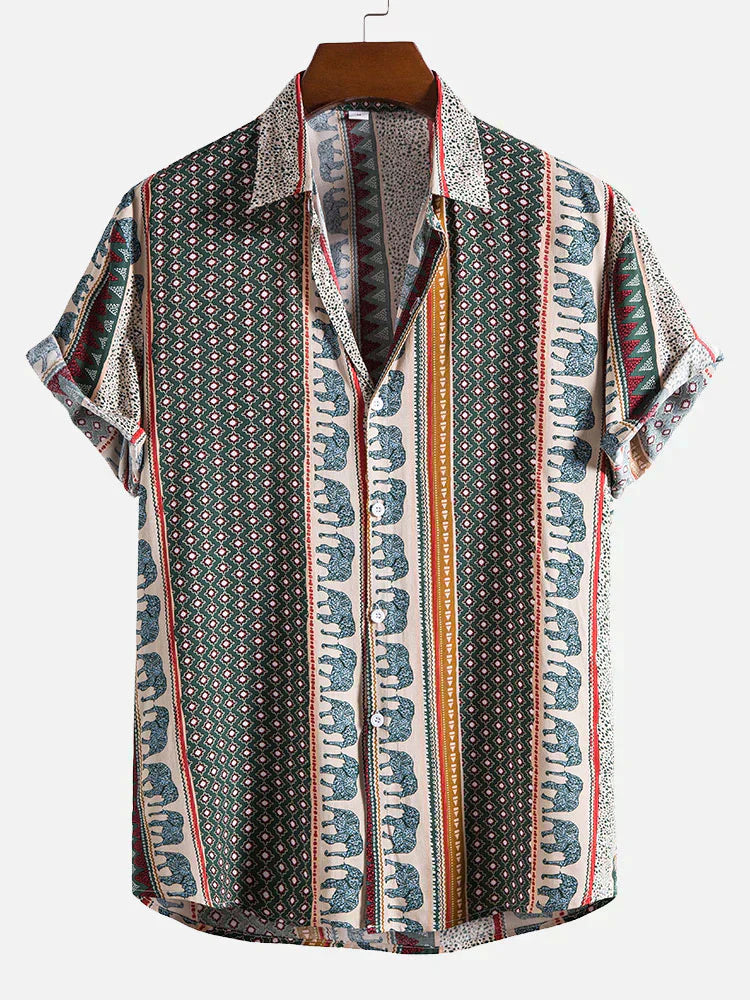 Chemise à col imprimé éléphant géométrique pour hommes