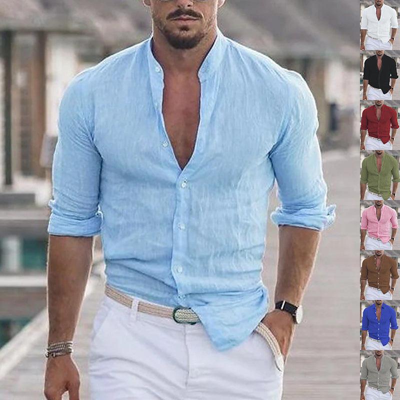 Chemise décontractée pour homme à manches longues couleur unie