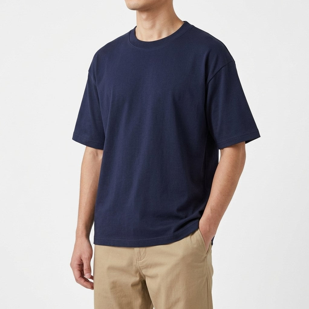Cascais cotton T-shirt in Midnight Navy, worn