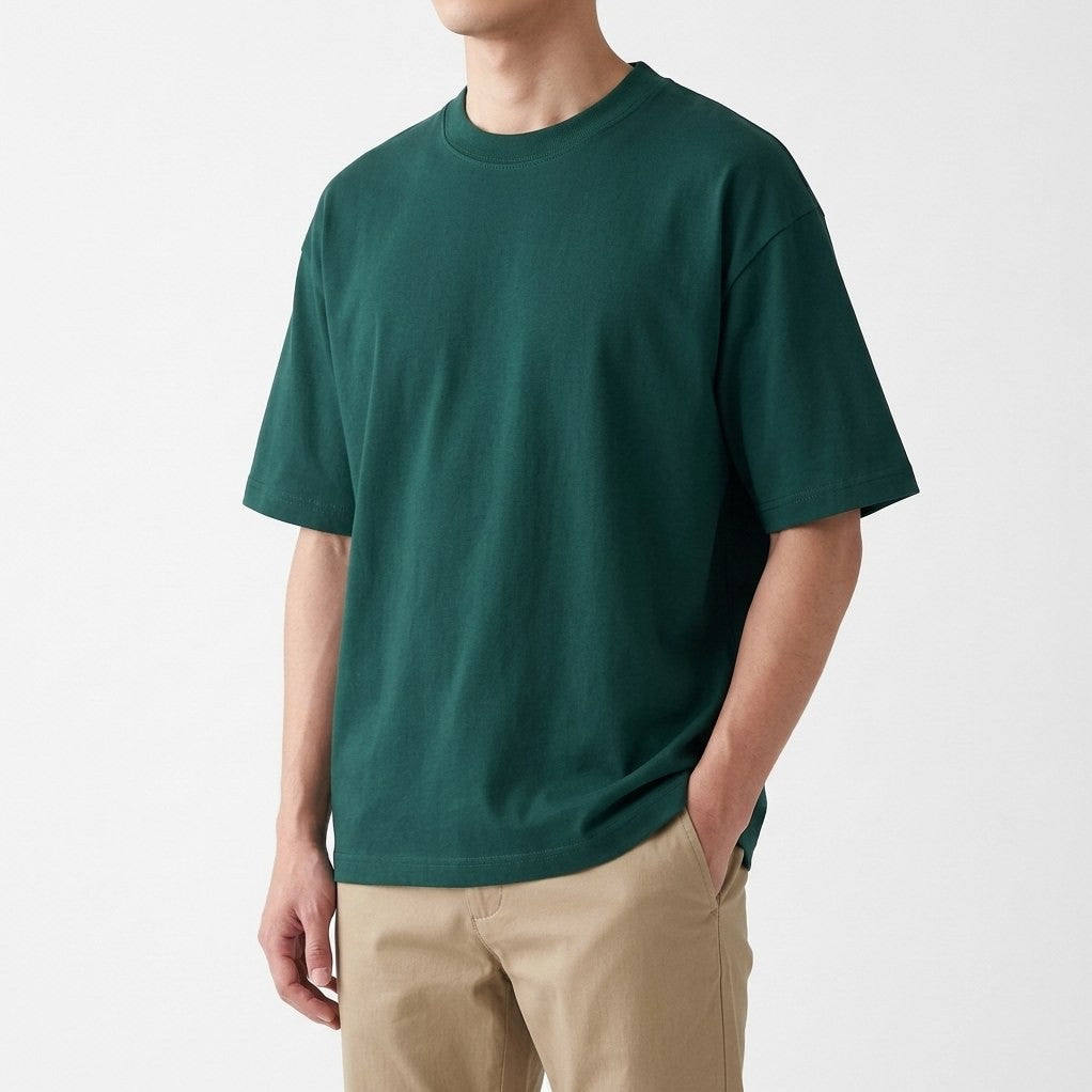 Cascais cotton T-shirt in Forest Green, worn