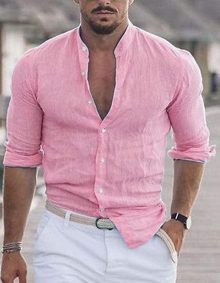 Chemise décontractée pour homme à manches longues couleur unie