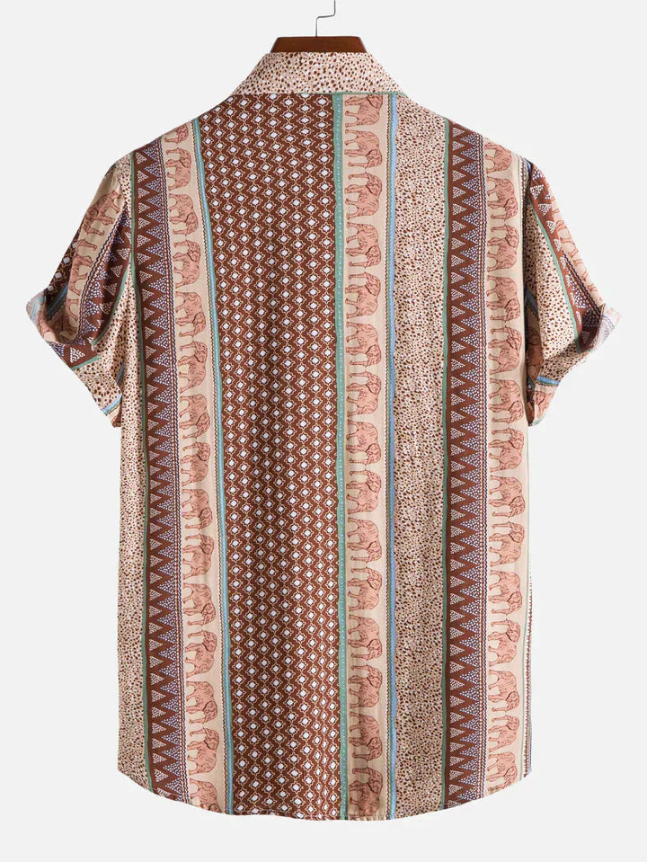 Chemise à col imprimé éléphant géométrique pour hommes