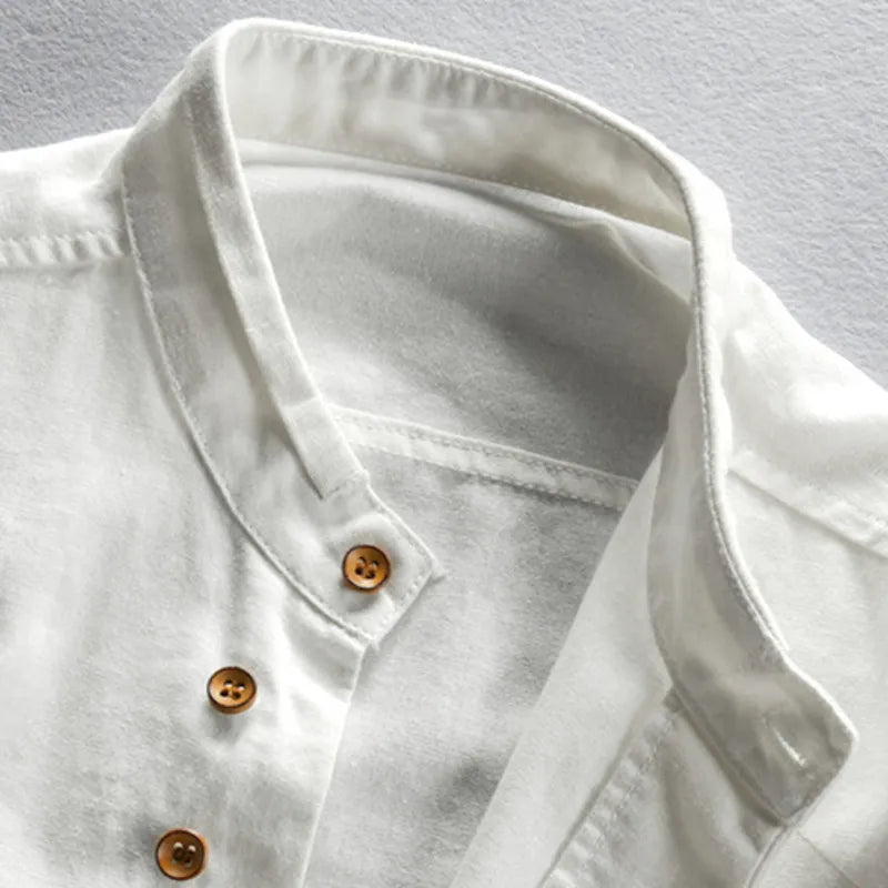 Chemise en lin Kenji Grandad-Collar