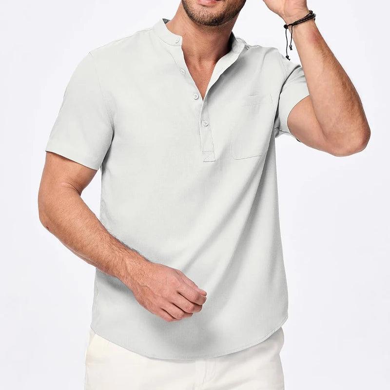 Shoreline Henley | Herren Leichtes Baumwoll-Strandhemd mit Tasche