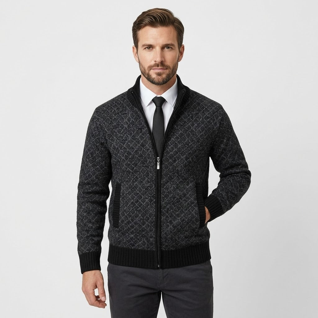 Damon | Men's Full-Zip Patterned Sweater Jacket