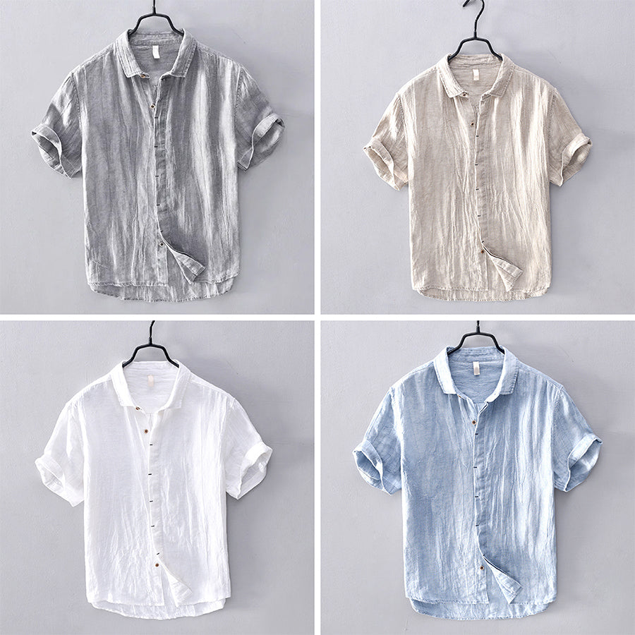 Chemise en lin à manches courtes — Tissage ouvert