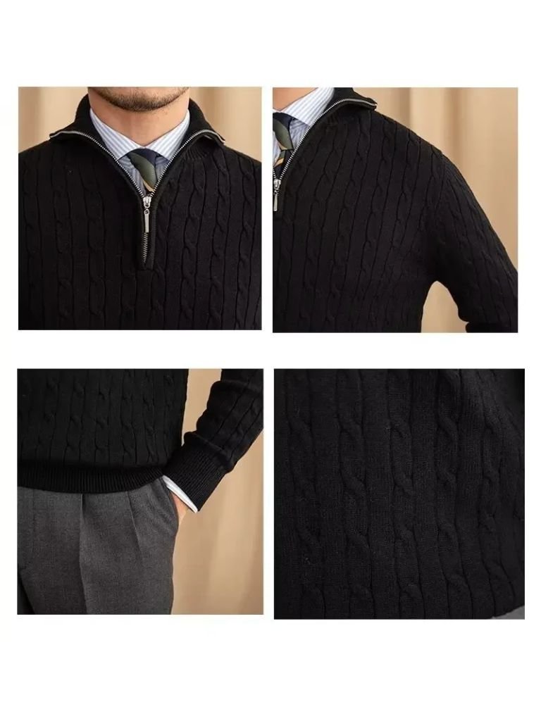 Premium Cable-Knit Zip Neck Sweater - Fayymont Co