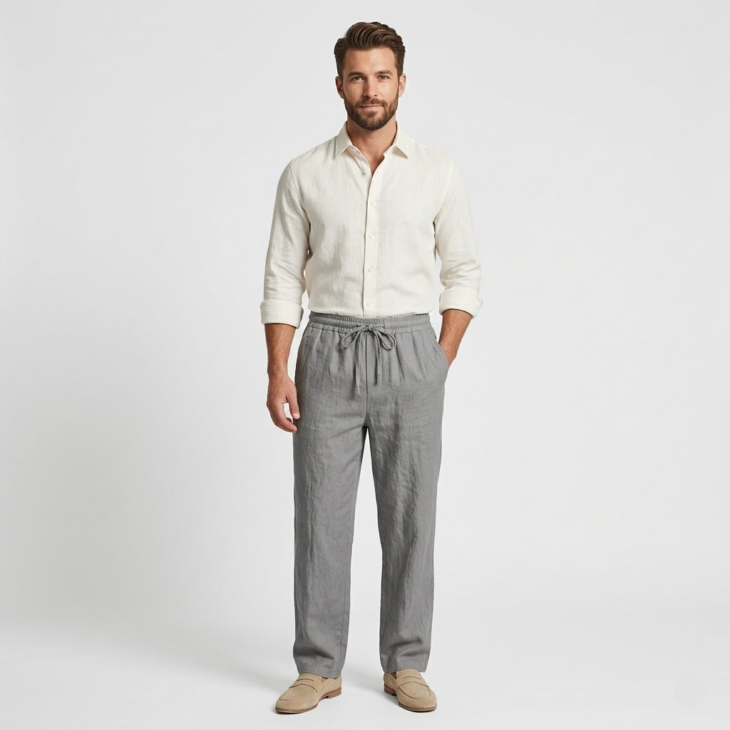 Linen Drawstring Trousers — Full Length