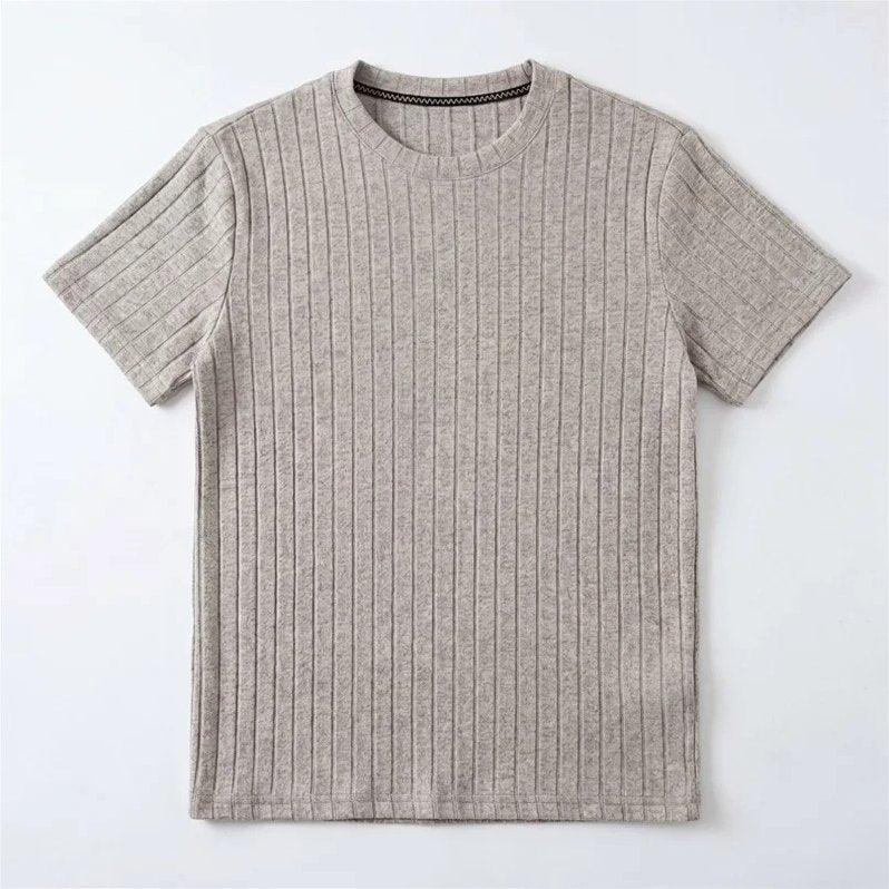 Men's Ultra Comfortable Ribbed T-Shirt in Sand Khaki