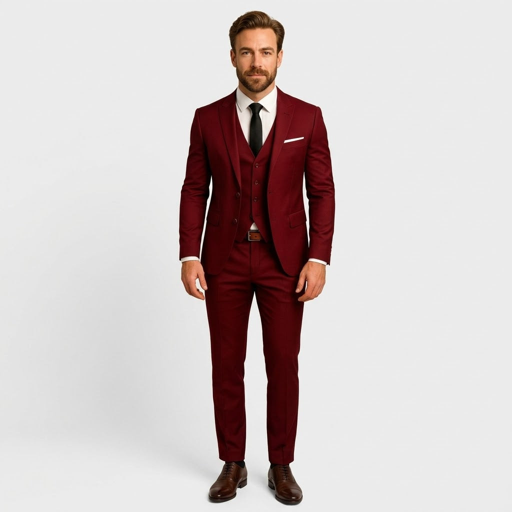 Men’s 3-Piece Slim Fit Suit – Tailored Blazer, Waistcoat and Trousers