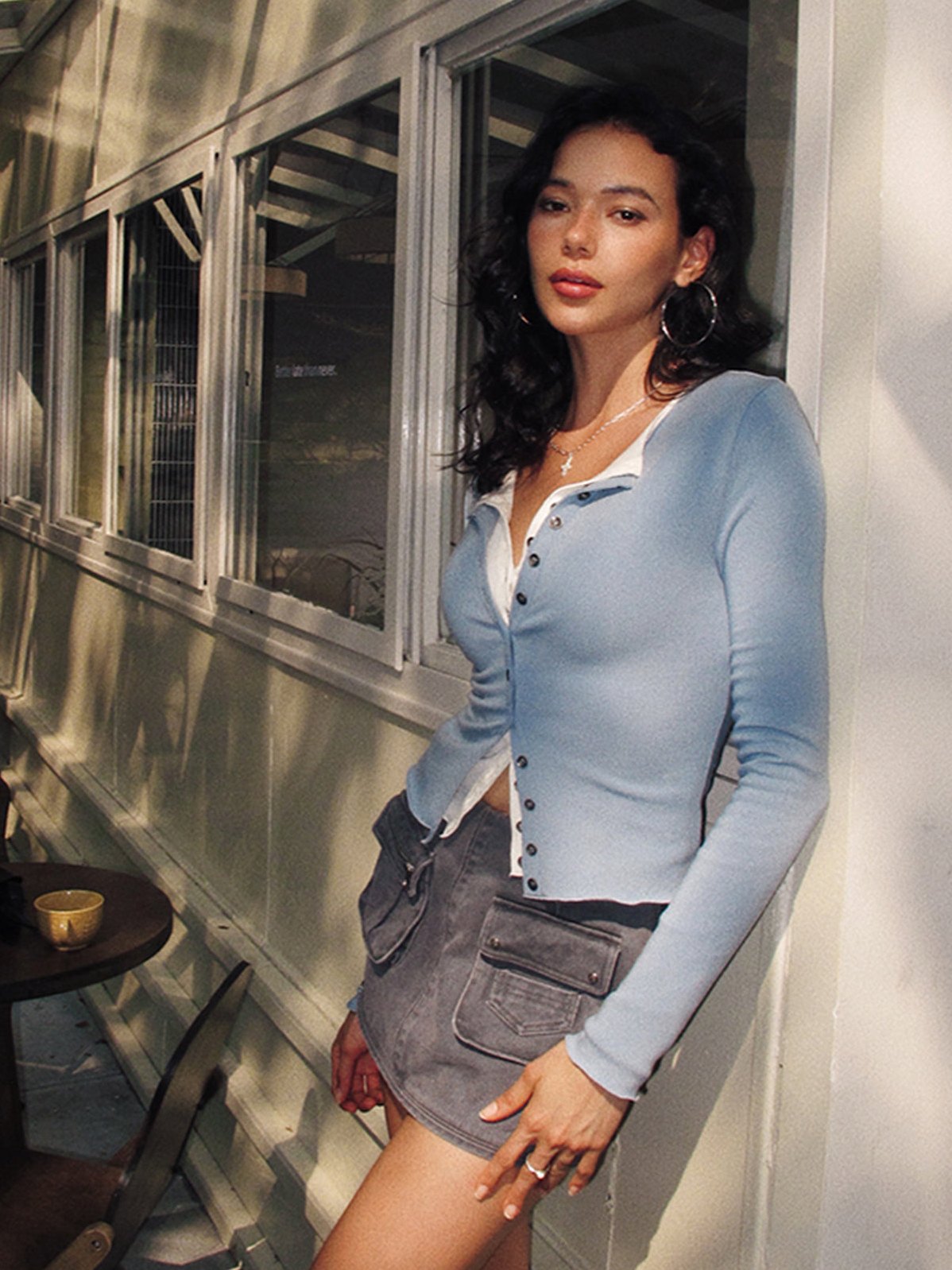 Women's 2 in 1 Button Jersey Blouse — styled look