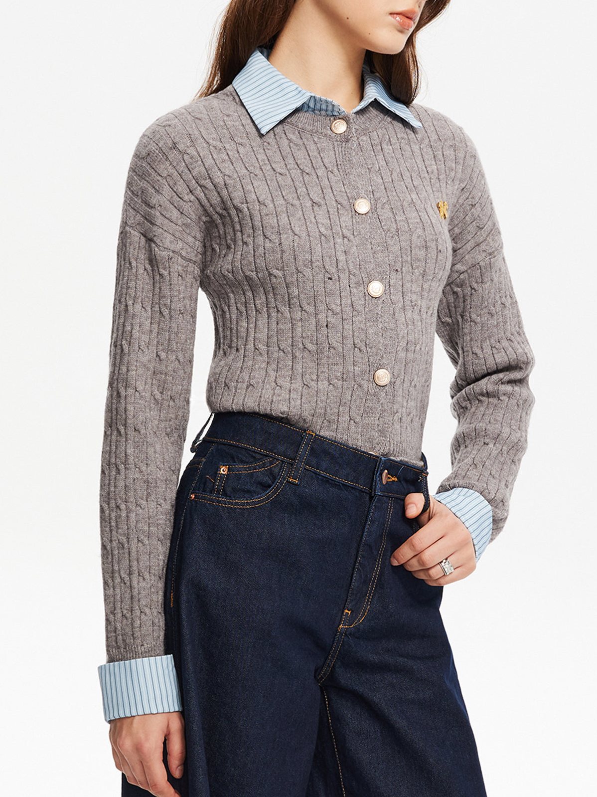 Women's 2 in 1 Button Knit Top — close-up