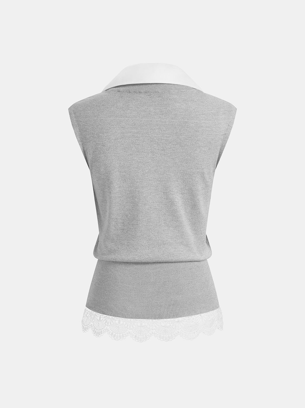 Women's 2 in 1 Collared Lace Hem Knit Vest — detail