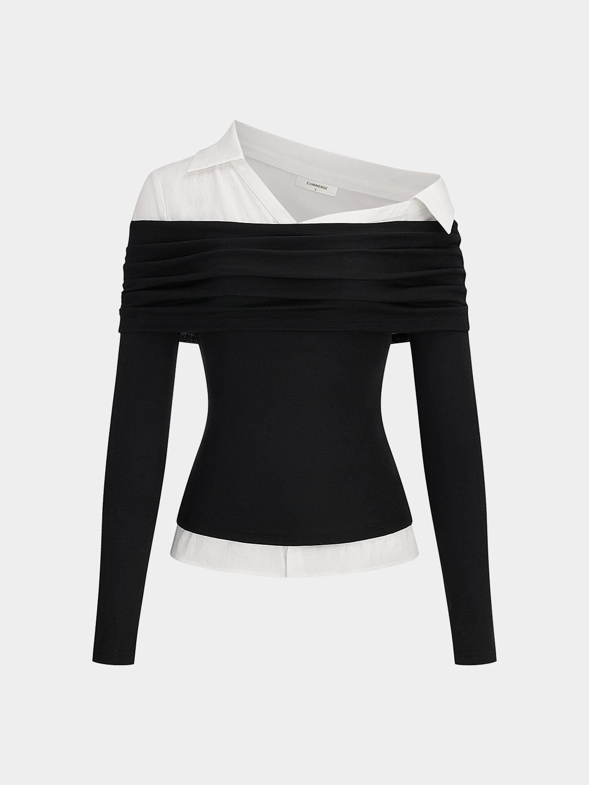 Women's 2 in 1 Color-Block Asymmetrical Blouse in Black