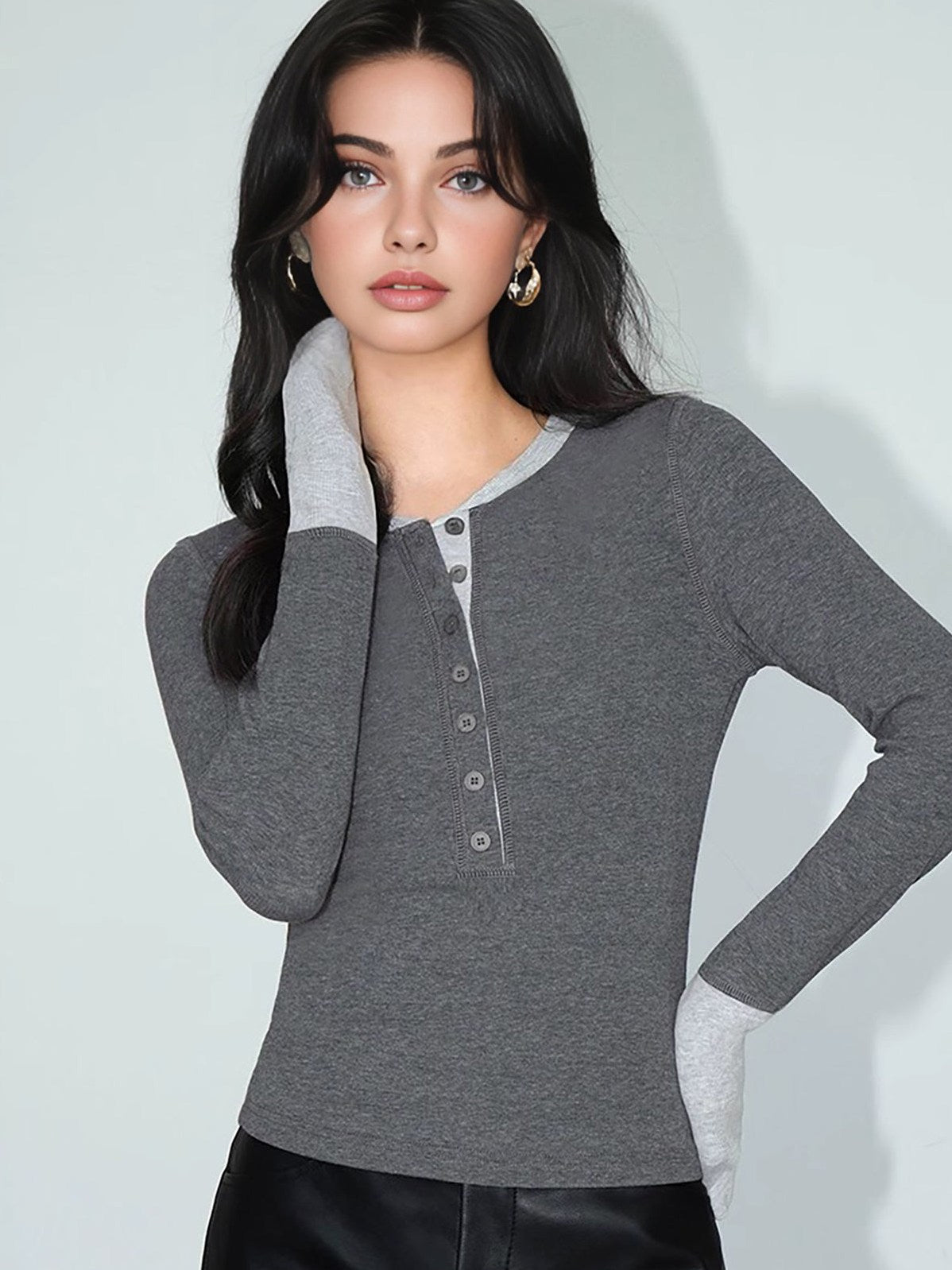 Women's 2 in 1 Color Block Jersey Top — full view