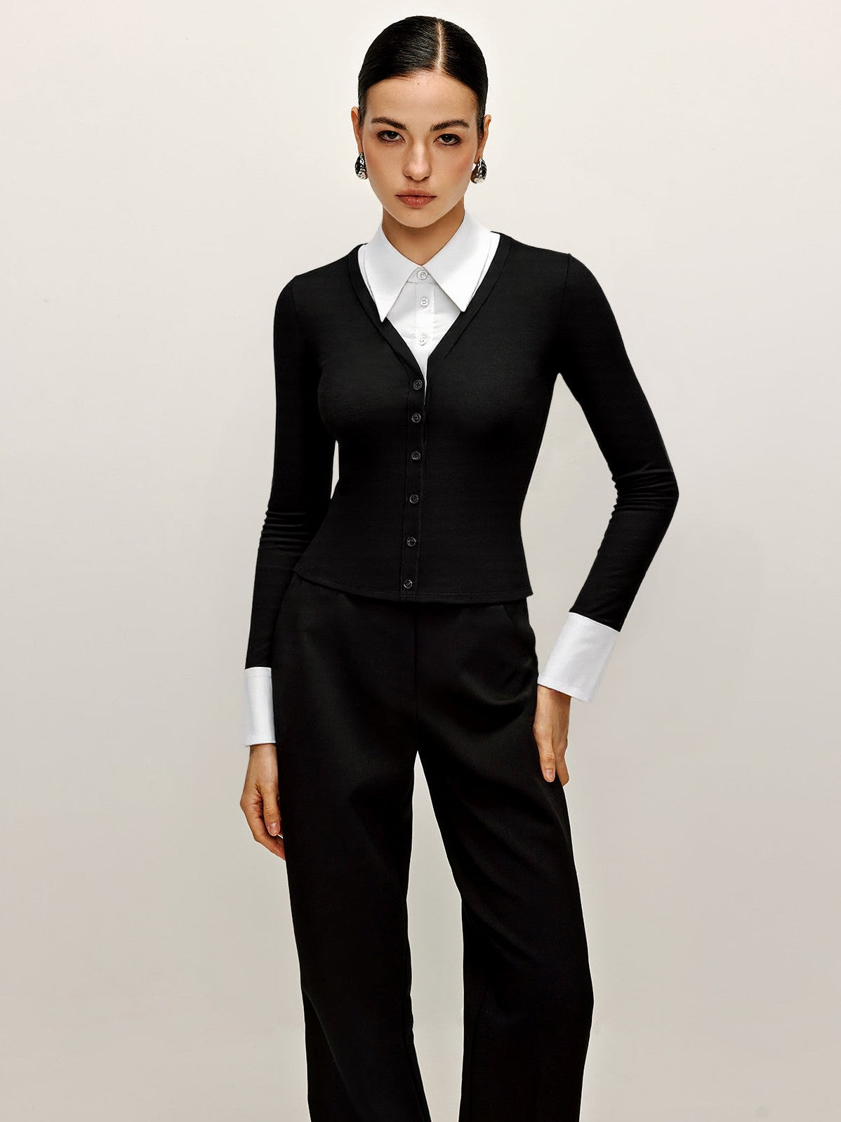 Women's 2 in 1 Contrast Collar and Cuff Shirt — detail