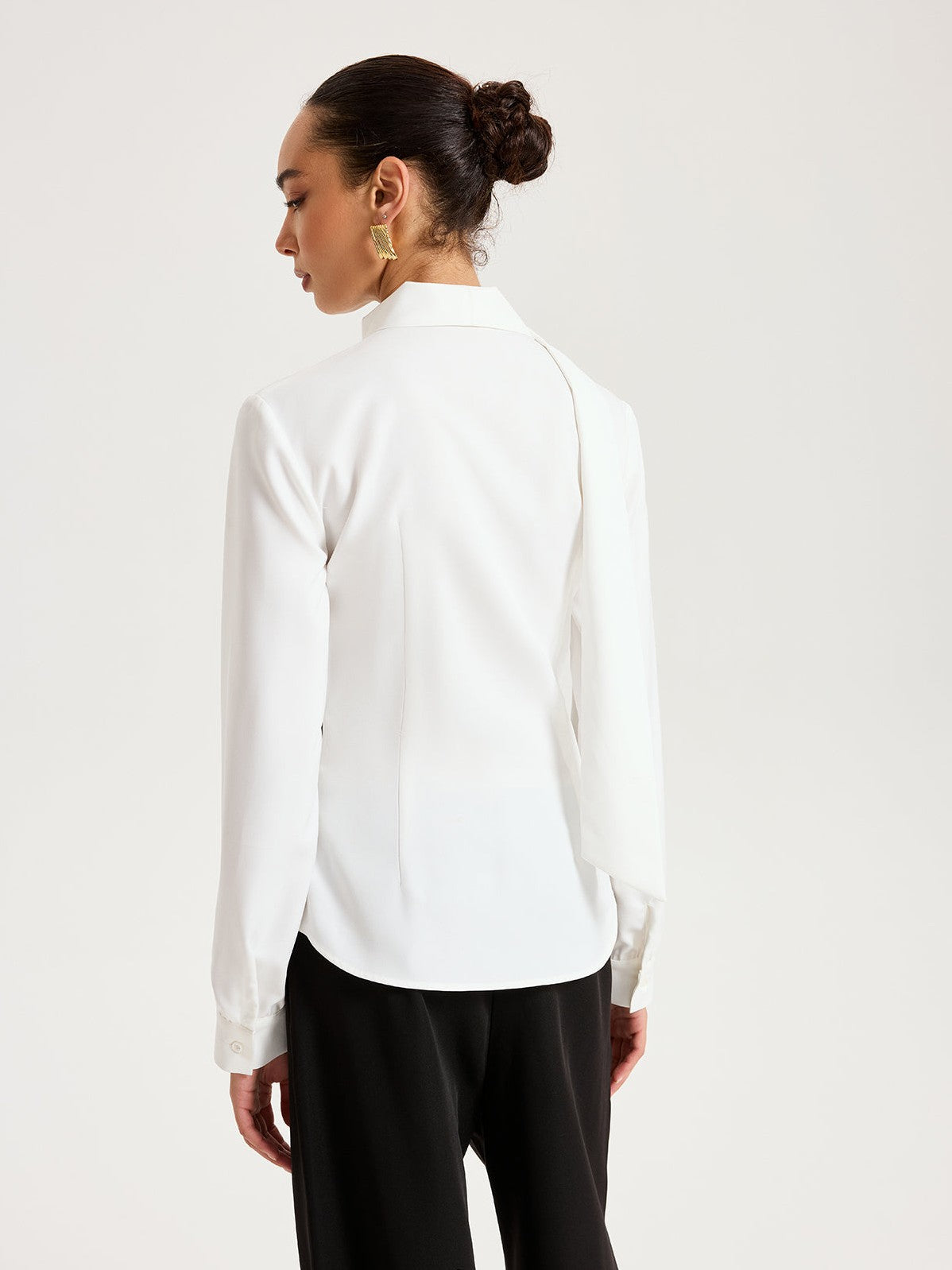 Women's 2 in 1 Contrast Panel Tie-Neck Blouse — full view